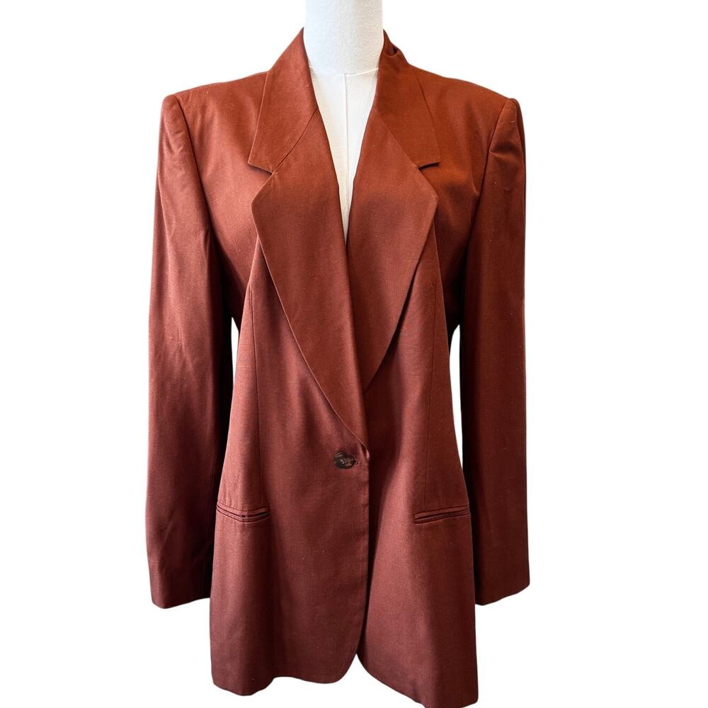 Vintage Evan Picone Blazer Jacket 12 Rust Orange Rayon Silk Blend 80s 90s NWT